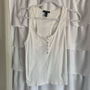 WHITE RACER BACK BUTTON TANK